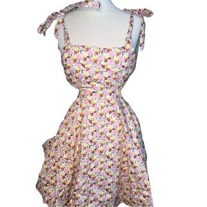 Mabel Gorgeous Floral Cut Out Mini Dress Size L White, Pink, Yellow Flowers